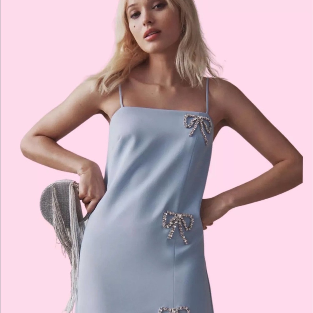 Sachin + Babi Light Blue Dress with Crystal Bow Details